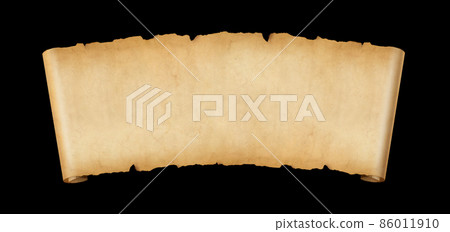 Old paper horizontal banner. Parchment scroll isolated on black 86011910