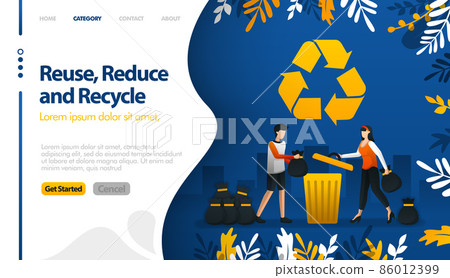 Reuse, Reduce and Recycle with illustrations of trash cans and city garbage piles vector illustration concept can be use for, landing page, template, ui ux, web, mobile app, poster, banner, website Reuse, Reduce and Recycle with illustrations of trash cans and city garbage piles vector illustration concept can be use for, landing page, template, ui ux, web, mobile app, poster, banner, website 86012399