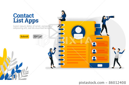 Contact list apps for mobile and reminders. equipped with books and smartphones vector illustration concept can be use for, landing page, template, ui ux, web, mobile app, poster, banner, website 86012408