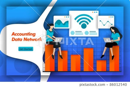Internet and wifi networks make it easy for Accounting Data Network to determine cost accounting and tax planning. Accounting services provide data access for small businesses. Flat vector style 86012540