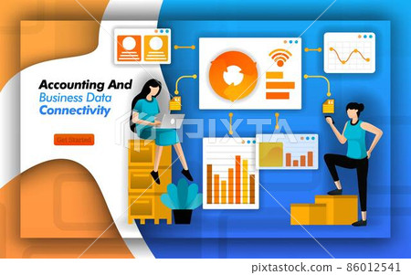Financial software makes it easy to access Accounting and Business data connectivity. to minimize accounting fraud analysis and simplify basic accounting, data, finance and business. Flat vector style Financial software makes it easy to access Accounting and Business data connectivity. to minimize accounting fraud analysis and simplify basic accounting, data, finance and business. Flat vector style 86012541