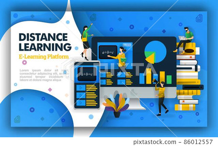 Vector distance learning technology illustration. Internet based school education and learning videos. distance learning technology supports open learning ,public schools and learning processes focus 86012557