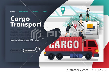 Cargo transport logistics Flat Vector Illustration Concept, freight transportation apps and map. Easy to use for website, banner, landing page, brochure, flyer, print, mobile app, poster, template, UI Cargo transport logistics Flat Vector Illustration Concept, freight transportation apps and map. Easy to use for website, banner, landing page, brochure, flyer, print, mobile app, poster, template, UI 86012602