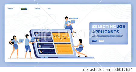 vector illustration of selecting job applicants based on the criteria and qualifications of the open vacancies. Design can be used for landing page, web, website, mobile apps, poster, flyer, ui ux vector illustration of selecting job applicants based on the criteria and qualifications of the open vacancies. Design can be used for landing page, web, website, mobile apps, poster, flyer, ui ux 86012634