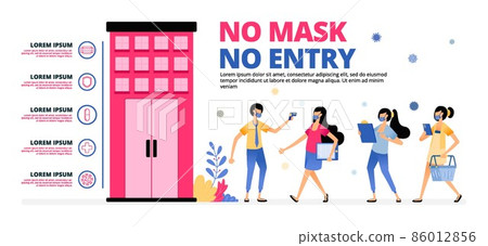 Vector illustration of warning for people to follow the health protocol when entering the building. Signs information of NO MASK NO ENTRY. Design can be for landing page, website, poster, mobile apps Vector illustration of warning for people to follow the health protocol when entering the building. Signs information of NO MASK NO ENTRY. Design can be for landing page, website, poster, mobile apps 86012856