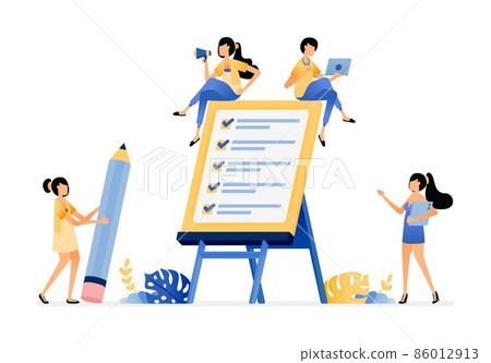 Fill out surveys and business checklist at company planning meetings. Vector illustration concept can be use for landing page, template, ui ux, web, mobile app, poster, banner, website, flyer, ads 86012913