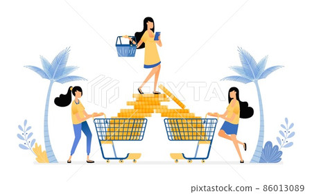 People like to shop and spend much more for leisure things. Wasteful in consumerism. Vector design illustration can be used for poster, banner, ads, website, web, marketing, flyer 86013089