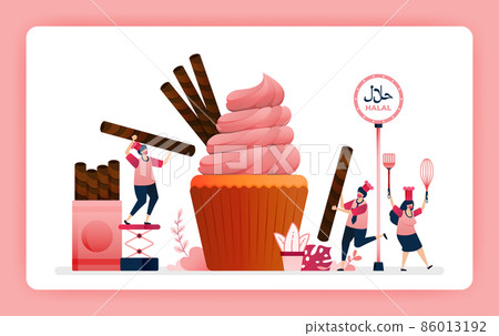 halal food menu illustration of sweet strawberry cupcake. Cook chocolate wafer snacks for muffin topping. Design can use For website, web, landing page, banner, mobile apps, UI UX, poster, flyer halal food menu illustration of sweet strawberry cupcake. Cook chocolate wafer snacks for muffin topping. Design can use For website, web, landing page, banner, mobile apps, UI UX, poster, flyer 86013192