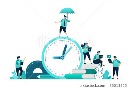 vector illustration of calculate study time for students. selection and planning of education timeframes. women and men workers. designed for website, web, landing page, apps, ui ux, poster, flyer vector illustration of calculate study time for students. selection and planning of education timeframes. women and men workers. designed for website, web, landing page, apps, ui ux, poster, flyer 86013223