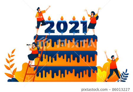 Countdown of 2020 to 2021 with theme of new year's celebration cake with candle. Vector illustration concept can be use for landing page, template, ui ux, web, mobile app, poster, banner, website Countdown of 2020 to 2021 with theme of new year's celebration cake with candle. Vector illustration concept can be use for landing page, template, ui ux, web, mobile app, poster, banner, website 86013227