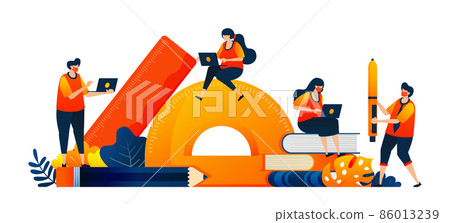 Students sit at stationery while studying. Learning equipment in class. Vector illustration concept can be use for landing page, template, ui ux, web, mobile app, poster, banner, website, flyer 86013239