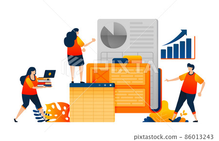 Workers search company data in the work folder and analyze performance growth. Vector illustration concept can be use for landing page, template, ui ux, web, mobile app, poster, banner, website, flyer 86013243