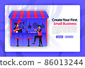 vector flat illustration of opening a food stall or small medium business. customer and chef started to become entrepreneur or startup founder. can use for landing page, website, web, homepage, mobile 86013244