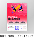 business seminar posters about learning and education scholarships with flat cartoon illustration. flyer business pamphlet brochure magazine cover design layout space for vector print template in A4 86013246