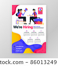 We're hiring employees business poster with flat cartoon illustration. Job interview flyer pamphlet brochure magazine cover design layout space for promotion marketing, vector print template A4 size 86013249