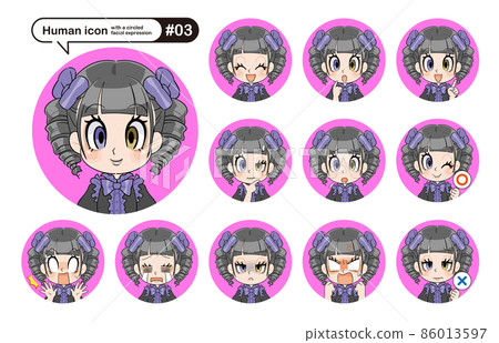 Person icon set with different facial expressions (rounded) # 03 86013597