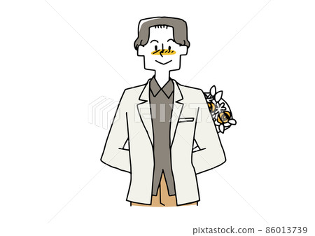 A man in a jacket holding a bouquet in the... - Stock Illustration ...