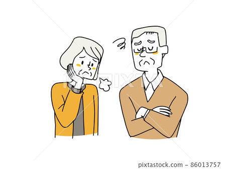 Disappointed elderly couple, comical handwritten person illustration, vector line drawing with simple coloring, white background 86013757