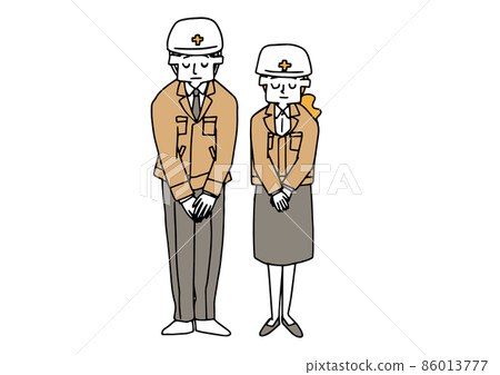 男女穿著工作服鞠躬漫畫手寫數字矢量，線條圖的簡單著色 86013777