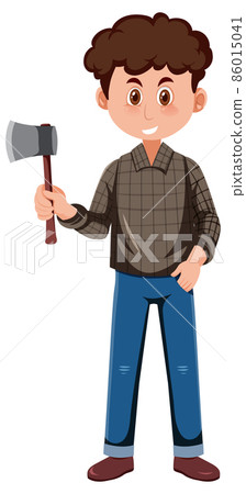 A man holding ax cartoon character on white background A man holding ax cartoon character on white background 86015041