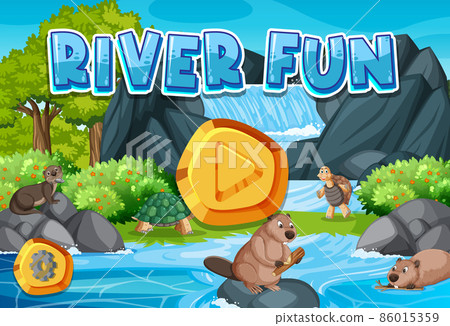 River fun game template with wild animals River fun game template with wild animals 86015359
