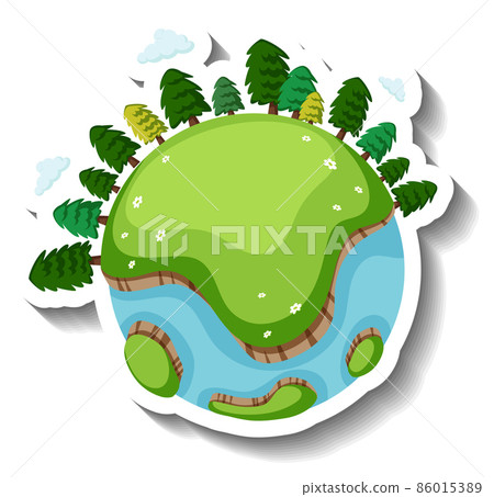 Earth planet with trees in cartoon style Earth planet with trees in cartoon style 86015389