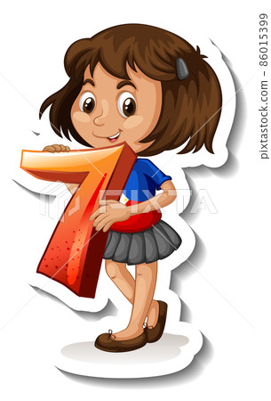 Student girl holding number seven 86015399