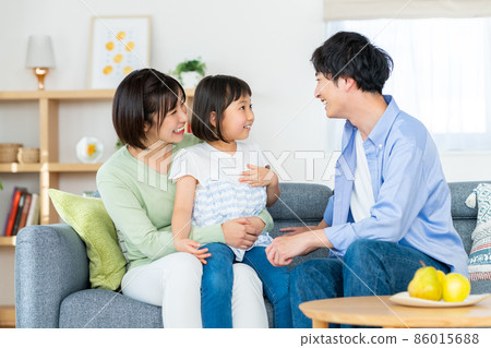 Young family relaxing in the living room Young family relaxing in the living room 86015688