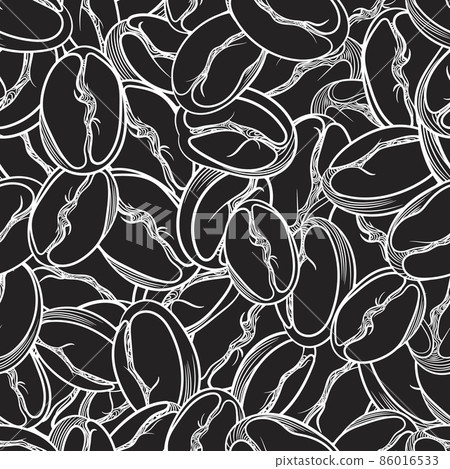 Seamless pattern of white coffee beans on black... - Stock Illustration ...