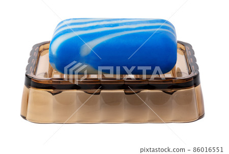Soap bar on soap dish isolated on white Soap bar on soap dish isolated on white 86016551