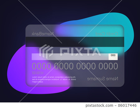 Glassmorphism style. Credit card icon. Cashless payment concept. Realistic glass morphism effect. Vector illustration EPS10 Glassmorphism style. Credit card icon. Cashless payment concept. Realistic glass morphism effect. Vector illustration EPS10 86017446