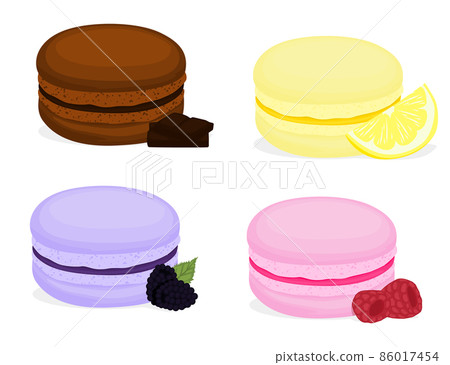 Set of different colorful macaroons. French pastry macaron. Highly detailed collection dessert, macaroon, sweets, menu design 86017454
