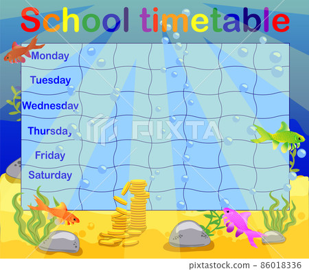 School timetable with marine themes table underwater world. School timetable with marine themes table underwater world. 86018336
