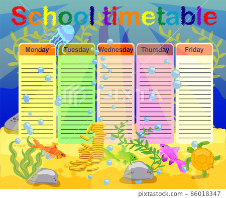School timetable with marine themes table underwater world. 86018347