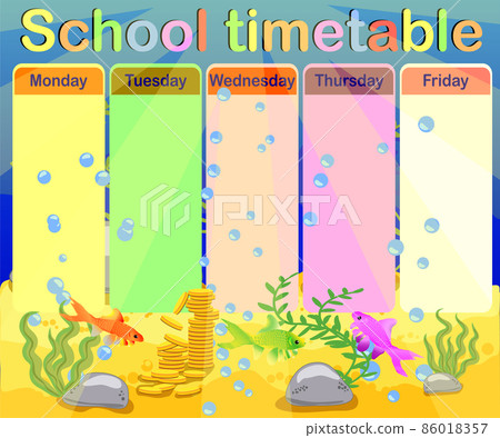School timetable with marine themes table underwater world. School timetable with marine themes table underwater world. 86018357