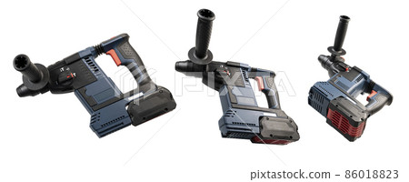 Cordless drill in different angles on a white background Cordless drill in different angles on a white background 86018823
