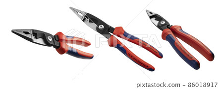 Pliers in different angles on a white background Pliers in different angles on a white background 86018917