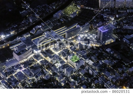 Aerial view of the vicinity of the west exit of Ofuna station at night Aerial view of the vicinity of the west exit of Ofuna station at night 86020531