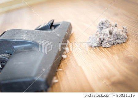 Dust and dirt on a wooden floor with vacuum cleaner Dust and dirt on a wooden floor with vacuum cleaner 86021119