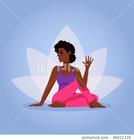 Dark skin young girl training yoga asana bhadrasana for wellness sitting on floor with lotous background Dark skin young girl training yoga asana bhadrasana for wellness sitting on floor with lotous background 86022320
