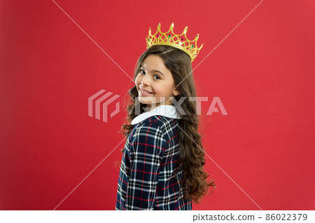 Lady little princess. Girl wear crown red background. Lady little princess. Girl wear crown red background. 86022379
