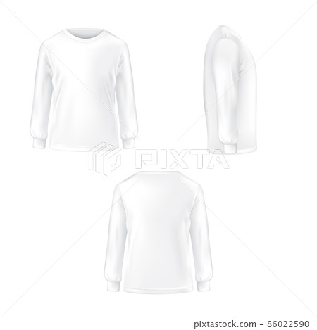 Set of vector illustration of a white T-shirt with long sleeves. 86022590