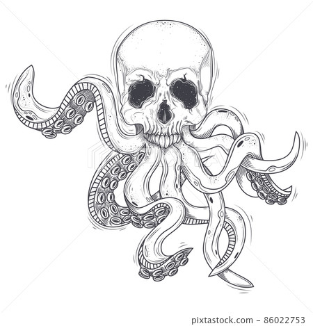 Vector illustration of a human skull with tentacles Vector illustration of a human skull with tentacles 86022753