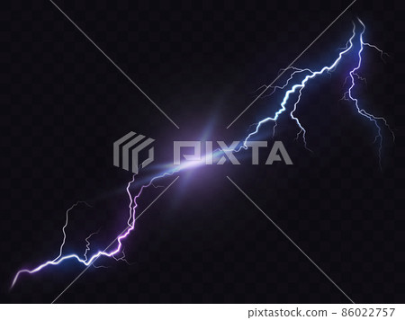 Vector illustration of a realistic style of bright glowing lightning isolated on a dark, natural light effect. 86022757
