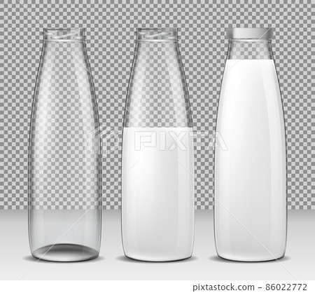 Set of vector isolated illustrations, icons, glass bottles for milk and dairy products Set of vector isolated illustrations, icons, glass bottles for milk and dairy products 86022772