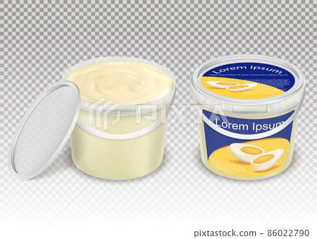 Vector realistic illustration of plastic transparent buckets with food products Vector realistic illustration of plastic transparent buckets with food products 86022790