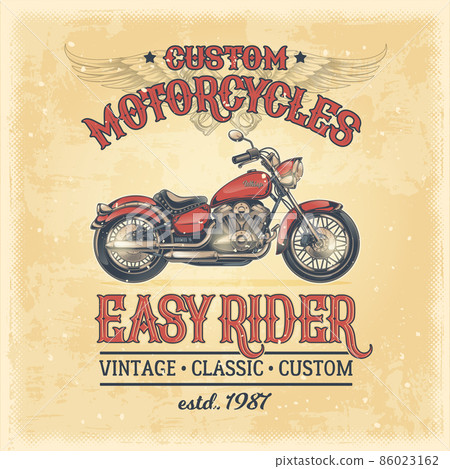 Vector illustration of a vintage poster with a custom motorcycle 86023162