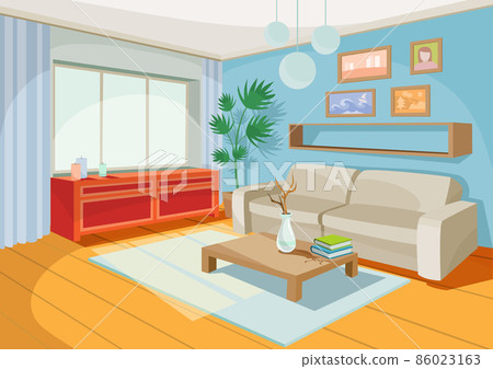 Vector illustration of a cozy cartoon interior of a home room, a living room 86023163