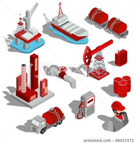 A set of isolated vector isometric illustrations, 3D icons of the oil industry. 86023372