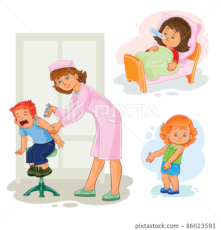 Set icons little girl sick 86023591